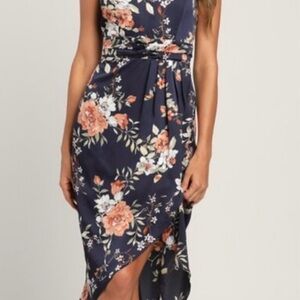Lulu's Navy Floral High Low Dress
